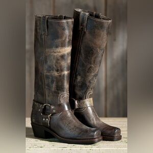 Frye Harness 15R Leather Boots in Chocolate